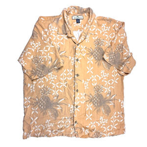 Tommy Bahama silk mens shirt Large tangerine gray pineapple Resort Vacation
